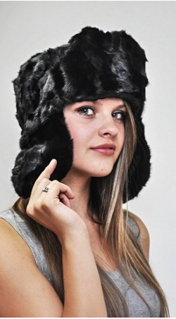 Black mink fur hat - Russian Style  - Created with black mink fur remnants